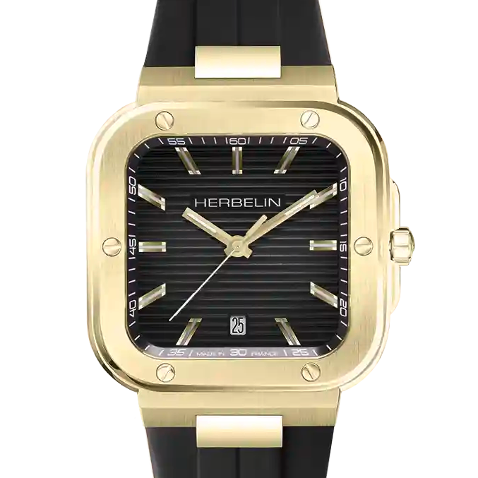 Herbelin Cap Camarat Black Textured Dial Gold Indices Men’s Watch | 12246P1N14CA