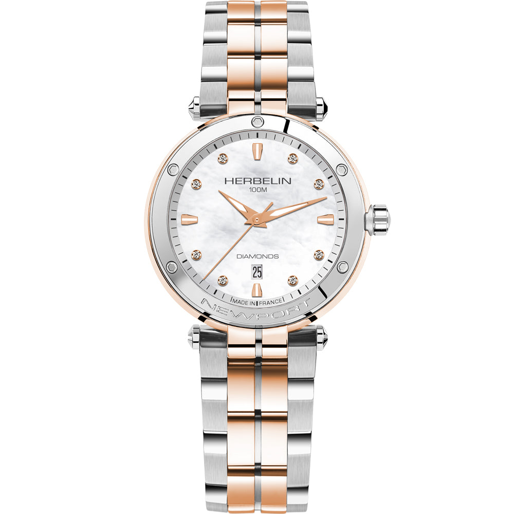 Herbelin Newport Mother of Pearl Dial Diamond Indices Women's Watch | 14288BTR89S
