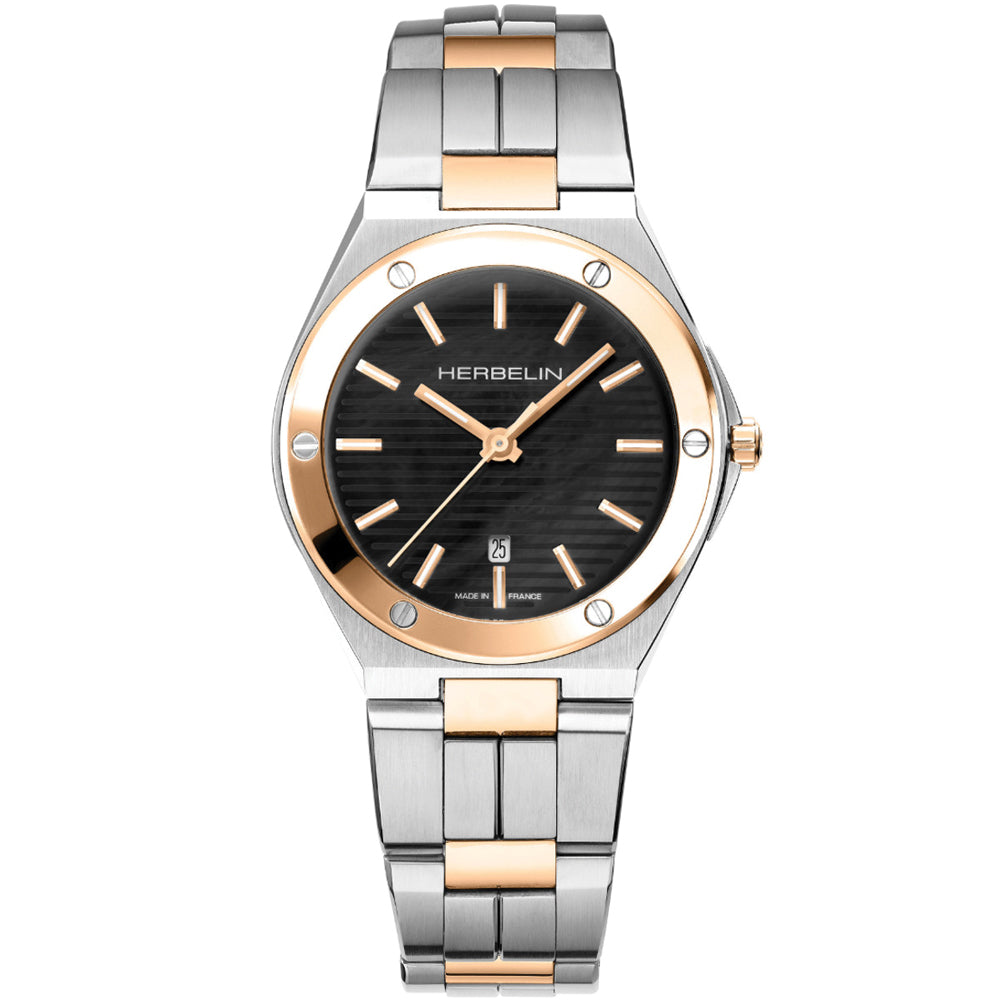 Herbelin Cap Camarat Black Dial Rose Gold Stainless Steel Women's Watch | 14545BTR49