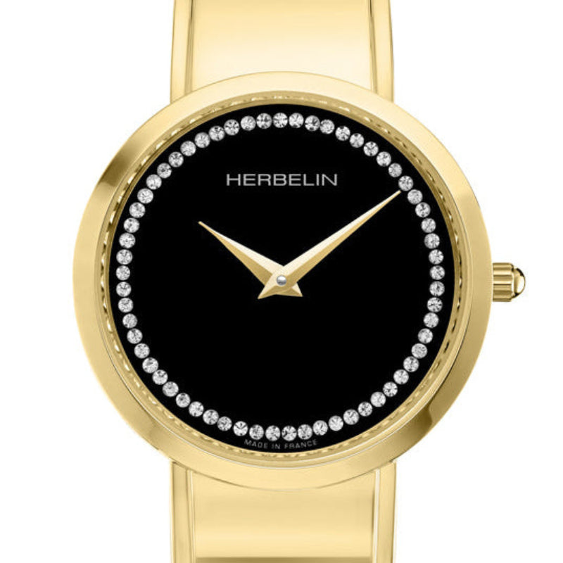 HERBELIN M-Band Black Dial Timepiece in Yellow Gold PVD Women's Watch | 17082/BP64