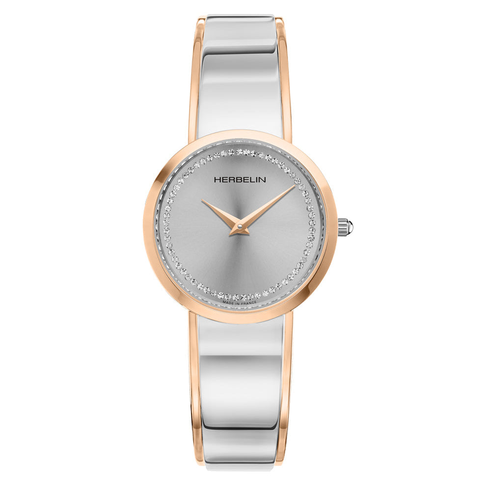 HERBELIN M-Band Silver Dial and Rose Gold Steel Bracelet 31mm Women's Watch | 17082/BTR62