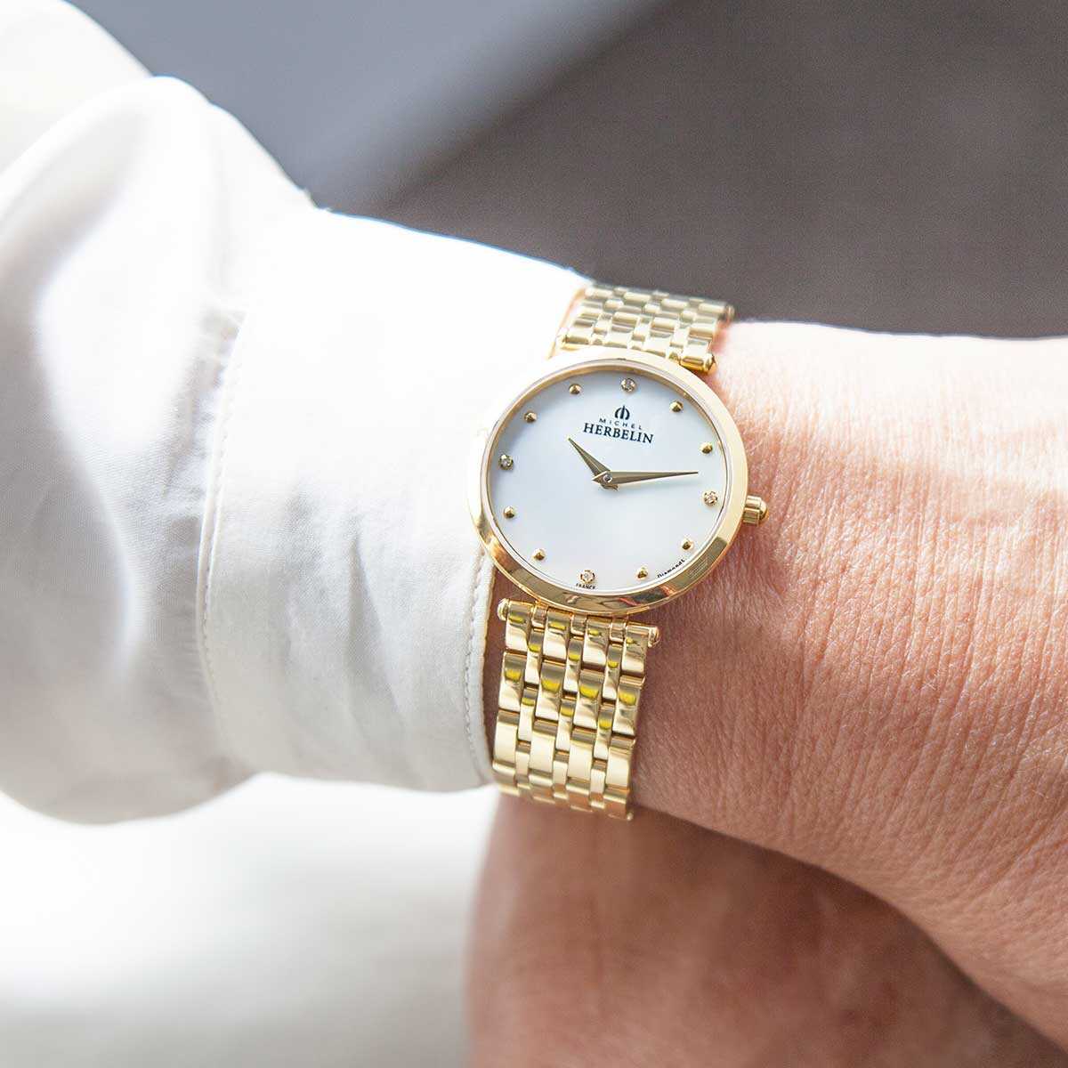 Herbelin Epsilon Diamond Mother of Pearl Gold Women's Watch | 17116/BP89