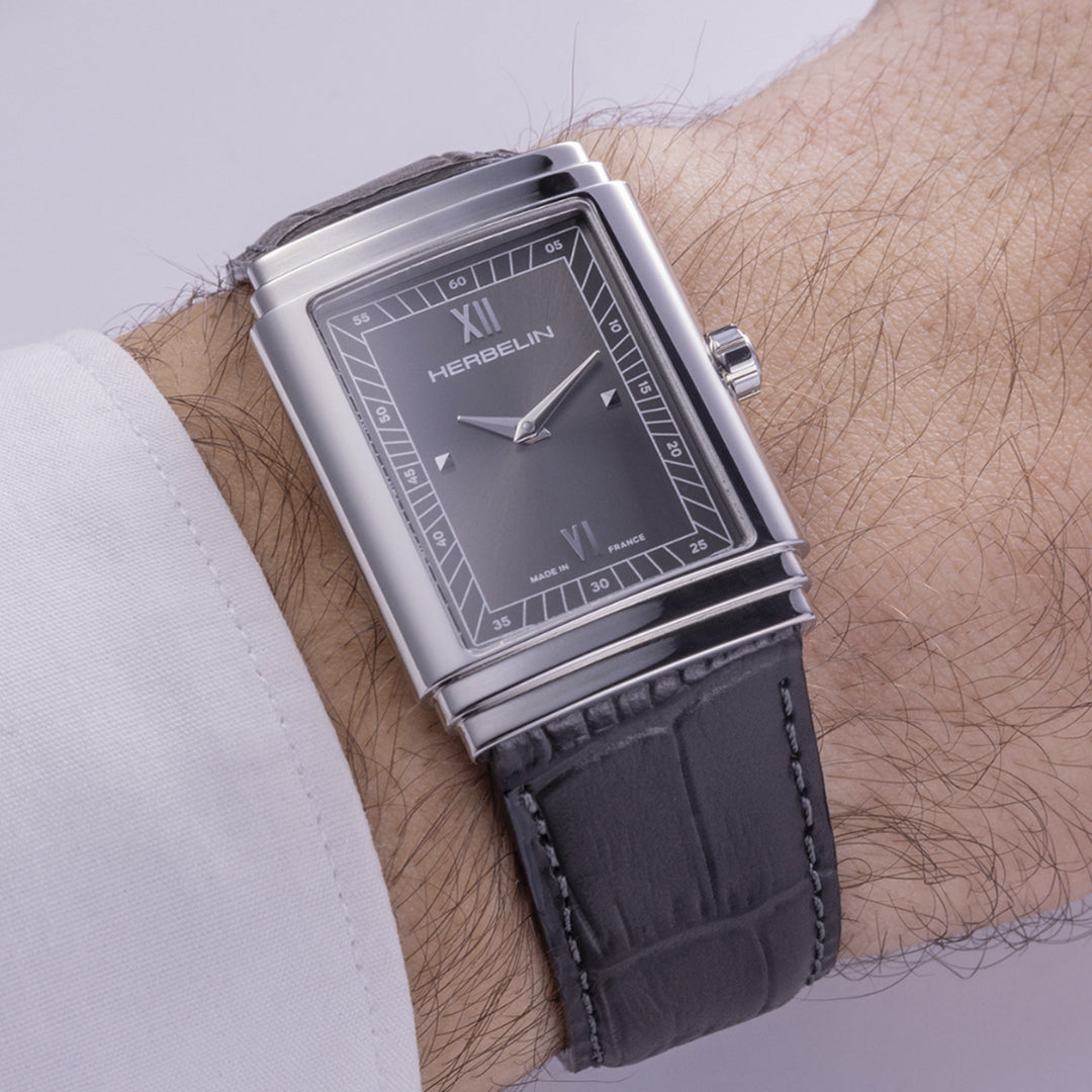 Herbelin Art Deco Anthracite Dial Grey Alligator Leather Unisex Watch | 17567AP04GR