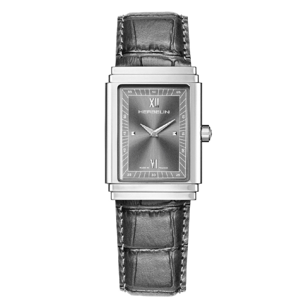 Herbelin Art Deco Anthracite Dial Grey Alligator Leather Unisex Watch | 17567AP04GR