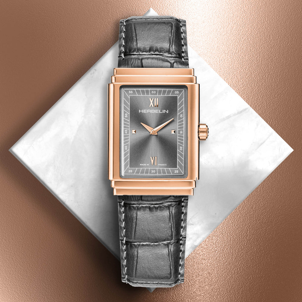 HERBELIN Art Deco Anthracite Dial Rose Gold Stainless Steel Unisex Watch | 17567PR04GR