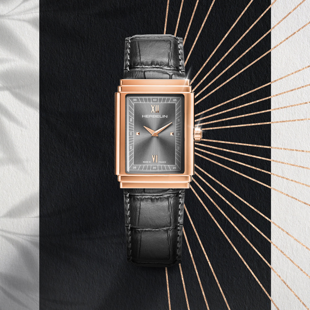 HERBELIN Art Deco Anthracite Dial Rose Gold Stainless Steel Unisex Watch | 17567PR04GR