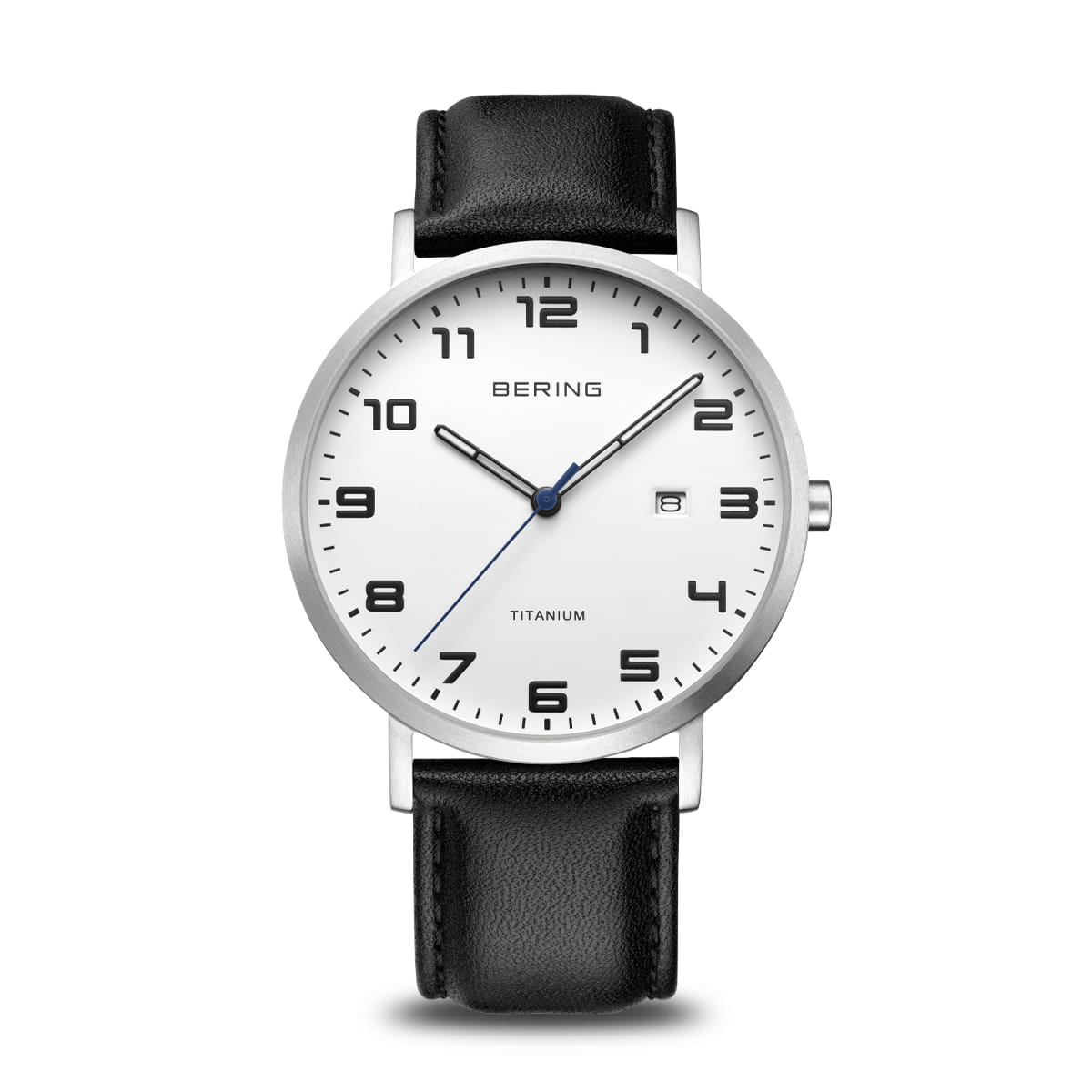 BERING Titanium White Dial and Black Leather Strap 40mm Men's Watch | 18640-404