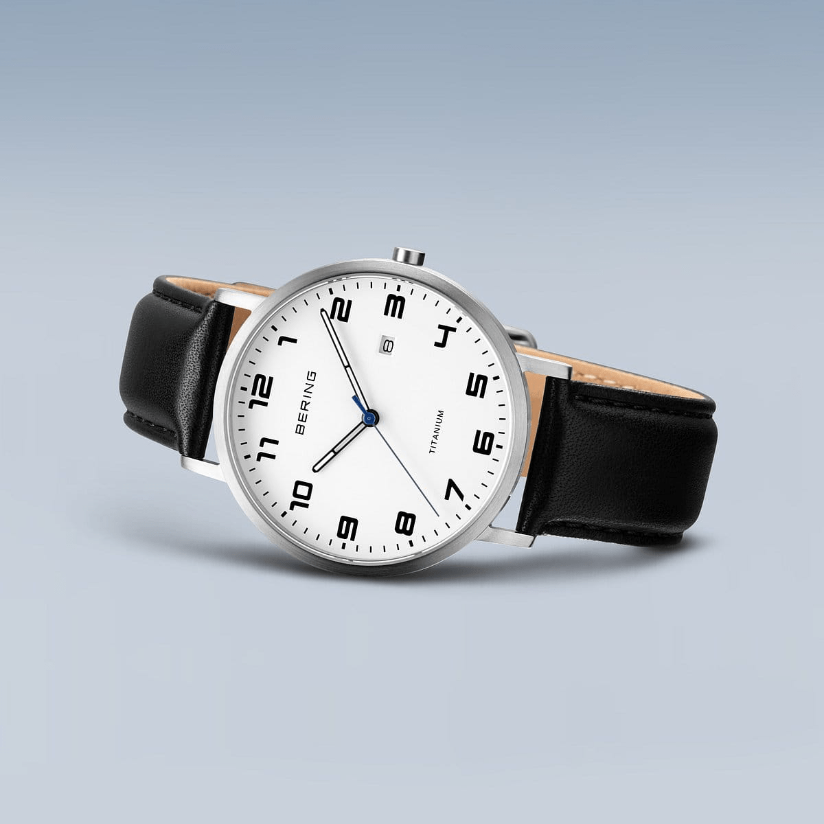 BERING Titanium White Dial and Black Leather Strap 40mm Men's Watch | 18640-404