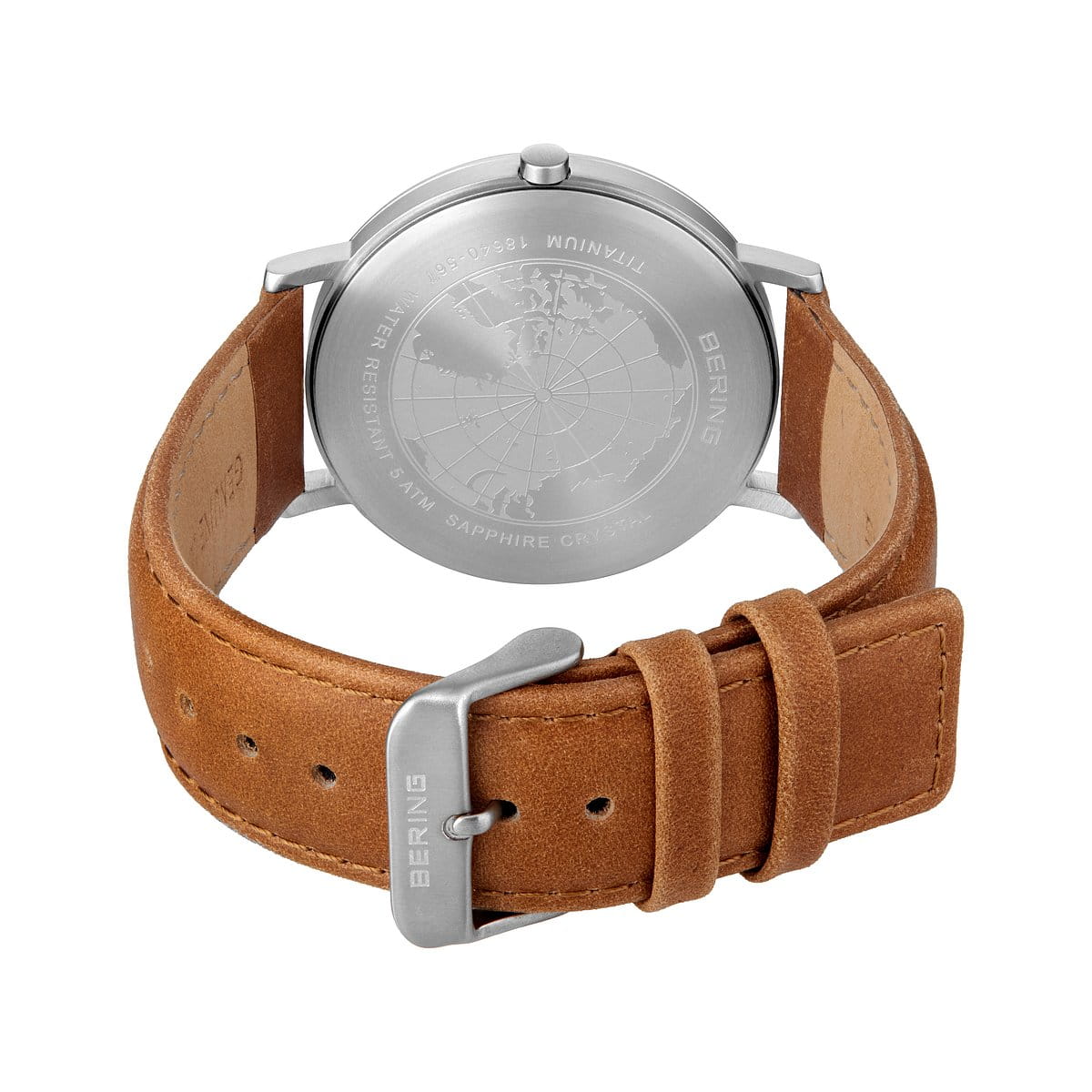 BERING Titanium Blue Dial and Brown Leather Strap 40mm Men's Watch | 18640-567