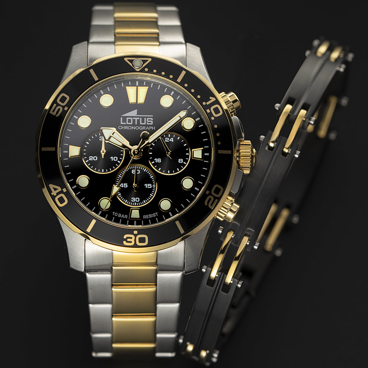 Lotus Excellent GTS 44mm Black Chrono Dial Rose Gold Stainless Steel Men's Watch | 18757/2