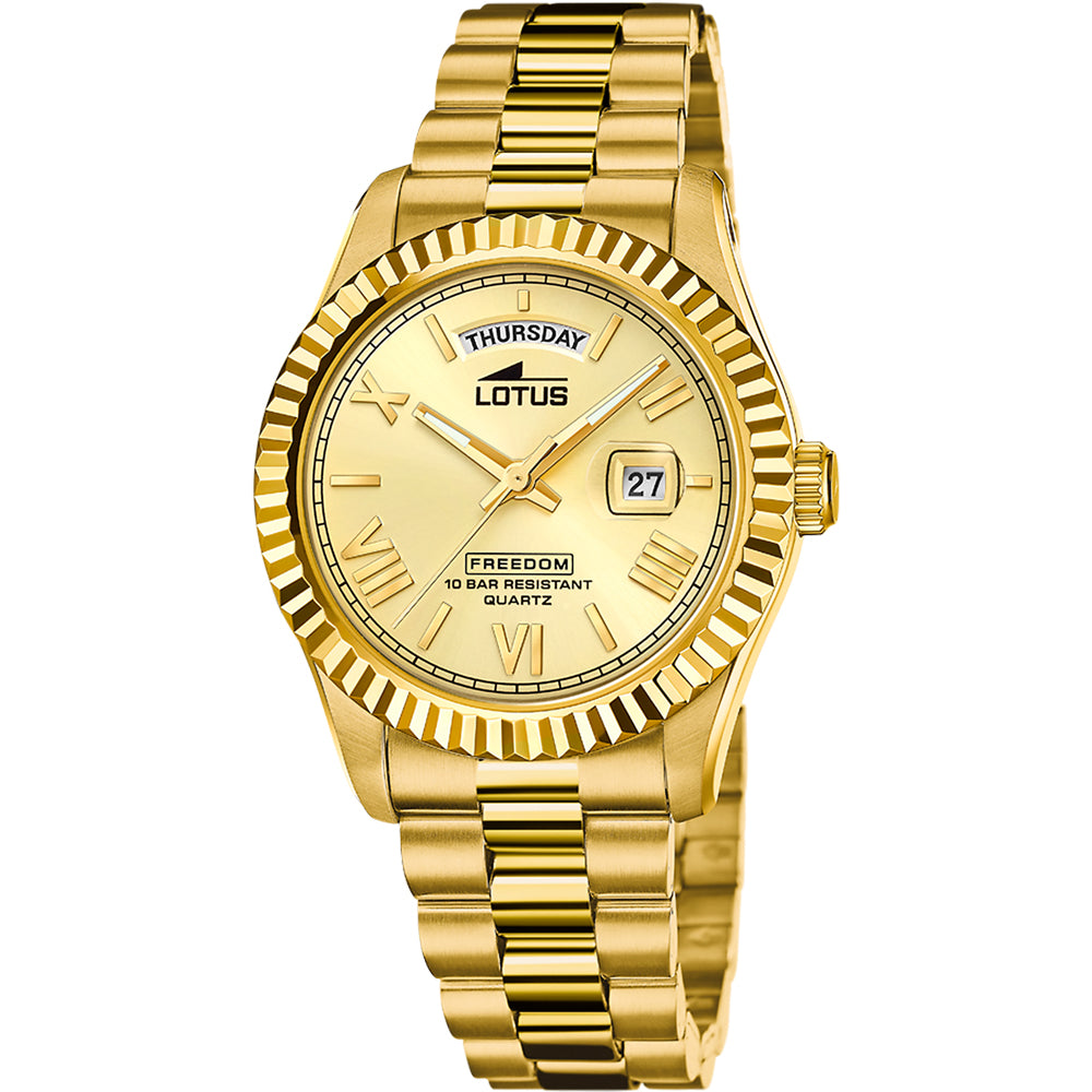 Lotus Freedom Champagne Dial Calendar Gold Men’s Watch | 18857/1