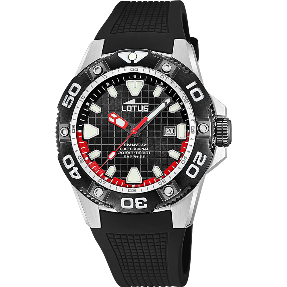 Lotus Diver GTS Black Red Dial Black Rubber Men's Watch | 18927/4