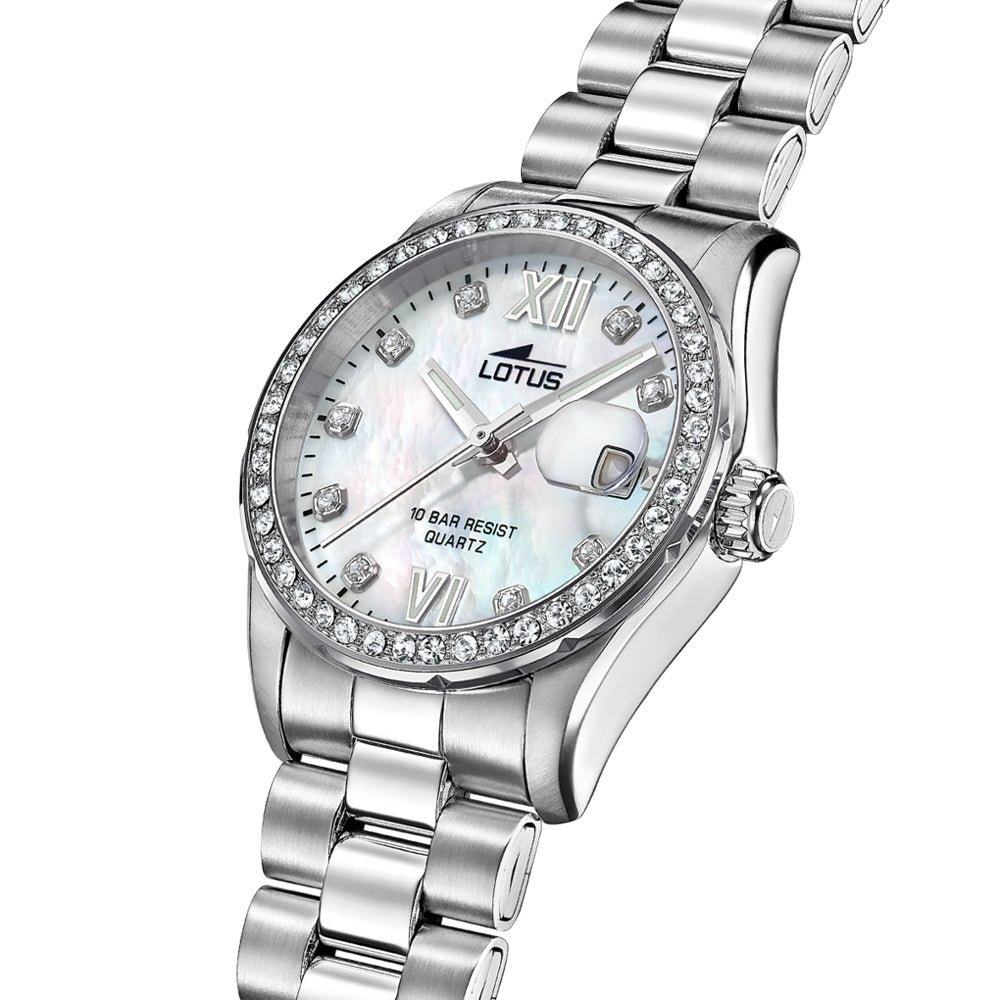 Lotus Freedom Mother of Pearl Dial Calendar Stainless Steel Women’s Watch | 18933/1