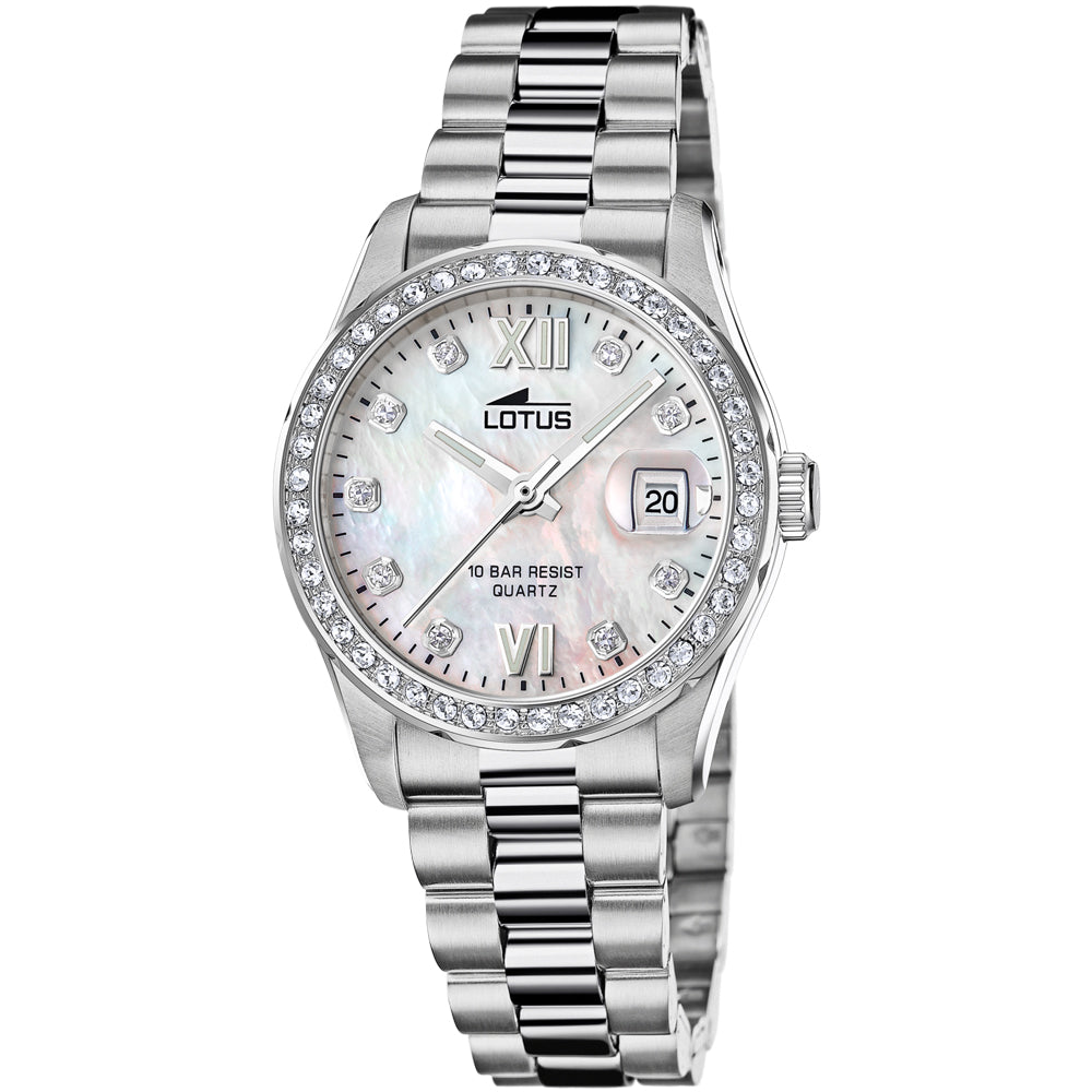 Lotus Freedom Mother of Pearl Dial Calendar Stainless Steel Women’s Watch | 18933/1