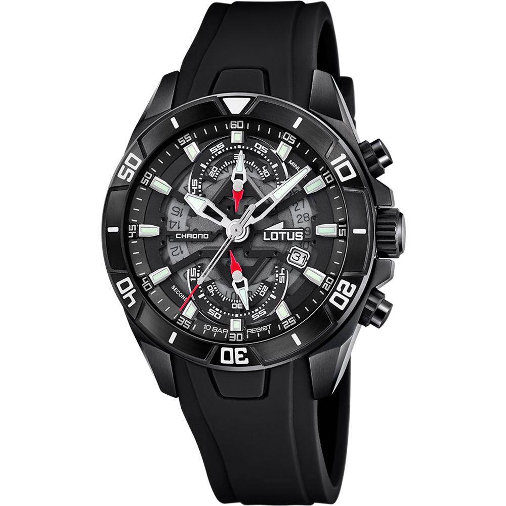 Lotus Vortex Black Dial Calendar Leather Men’s Watch | 18945/6