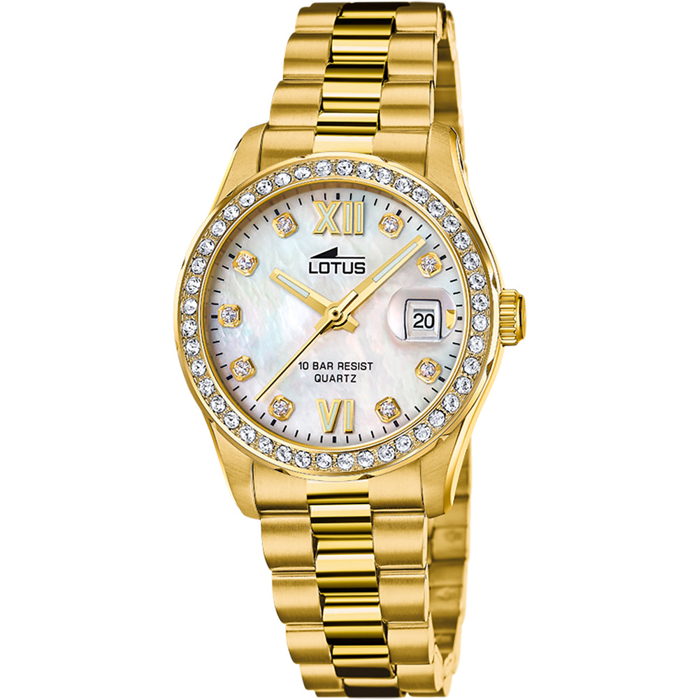 Lotus Freedom Mother of Pearl Dial Calendar Stainless Steel Women’s Watch | 18979/1
