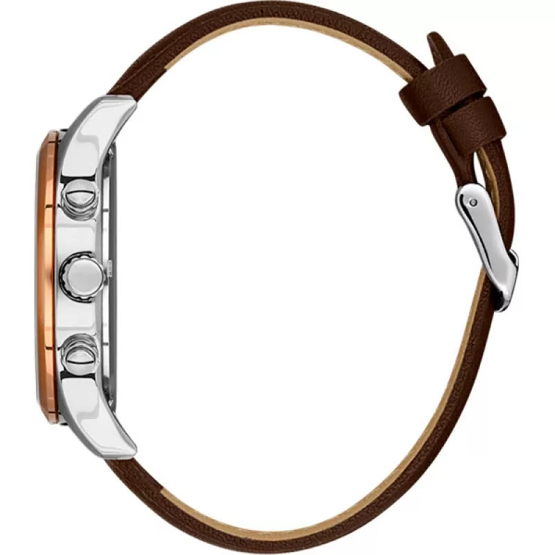 Bigotti Rose Gold Grey Multi-Dial Calendar Brown Leather Men's Watch | BG.1.10507-5