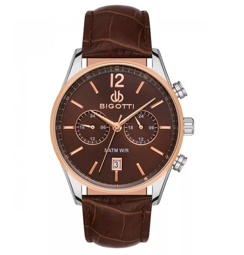 Bigotti Black Multi-Dial Calendar Black Leather Men's Watch | BG.1.10510-1