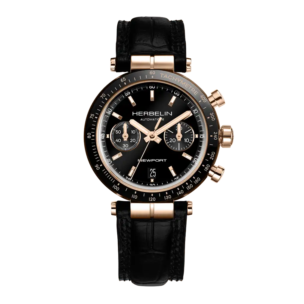 HERBELIN Newport Automatic Chronograph Black and Rose Gold 42mm Men's Watch | 256TRCN14
