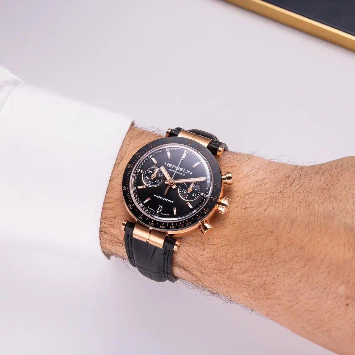 HERBELIN Newport Automatic Chrono Black Rose Gold PVD Men's Watch | 256TRCN14