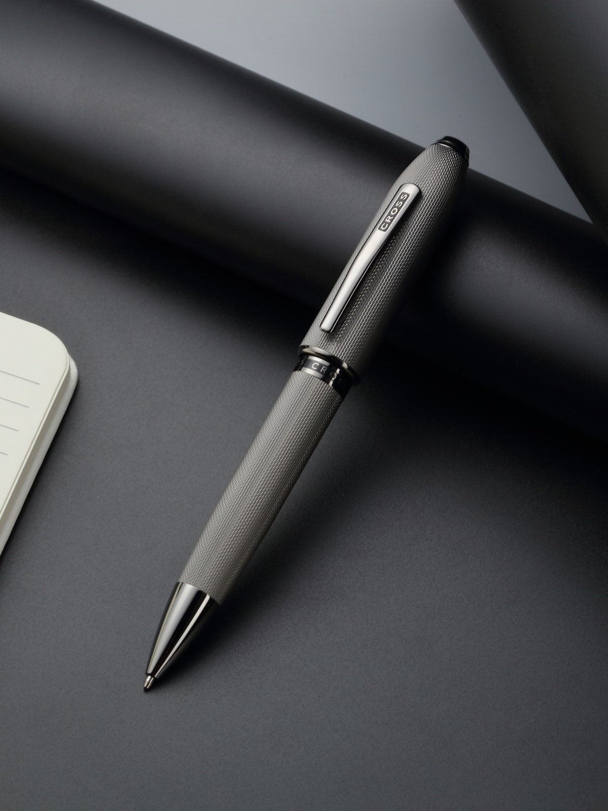 CROSS Peerless Polished Slate Gray Engraved Diamond Pattern with Slate Gray PVD Appointments and Swarovski Crystal Ballpoint Pen | AT0702-20