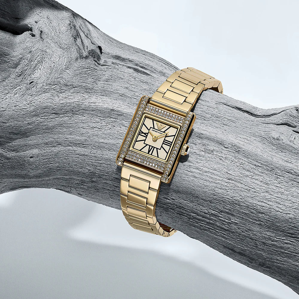 EMPORIO ARMANI Genni Crystals Gold Stainless Steel Bracelet Women's Watch | AR11663