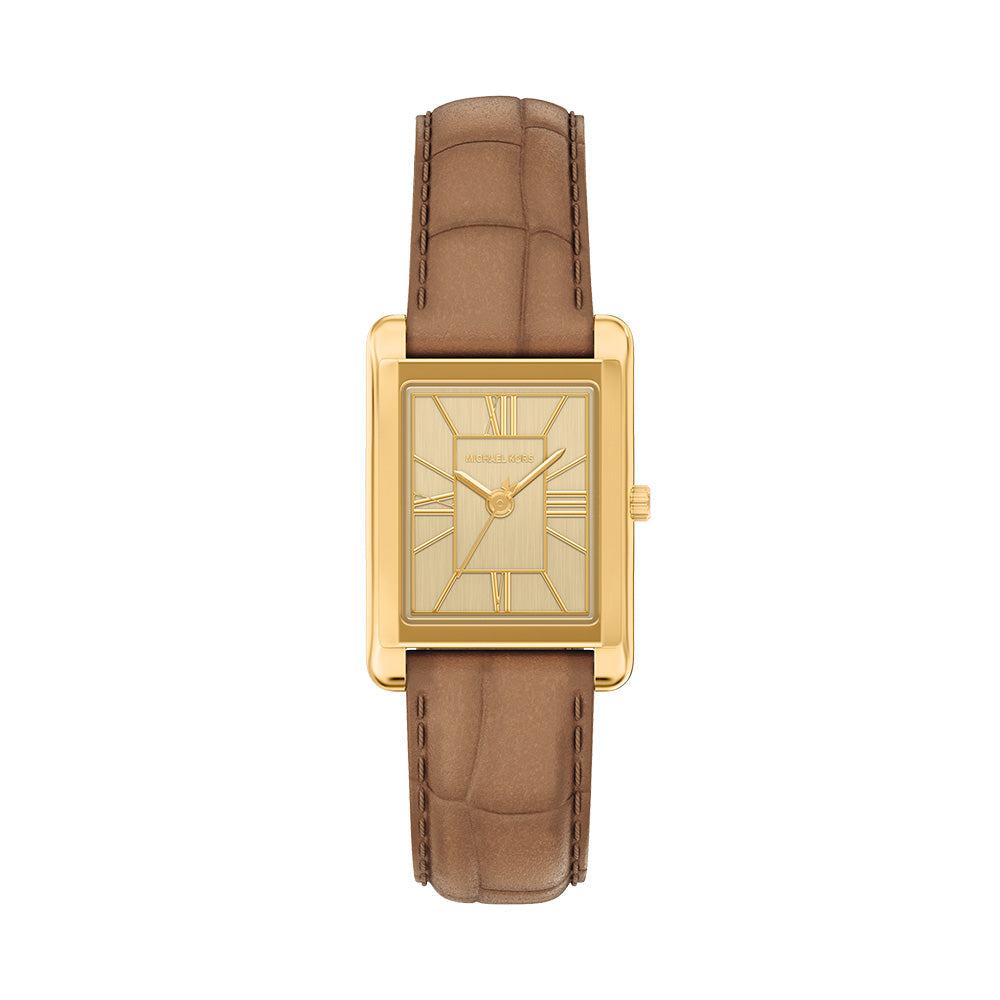 Michael Kors Essex Gold Dial and Brown Leather Strap 26mm Women's Watch | MK7584