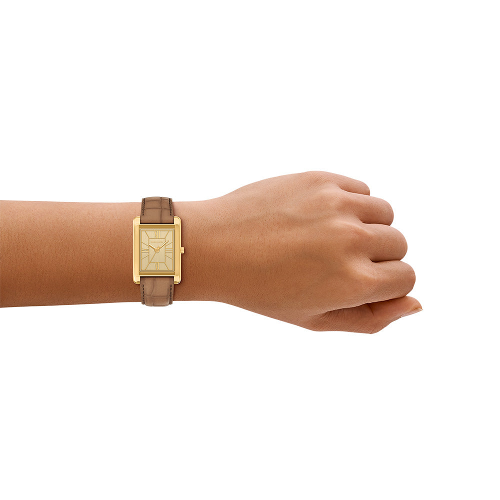 Michael Kors Essex Gold Dial and Brown Leather Strap 26mm Women's Watch | MK7584