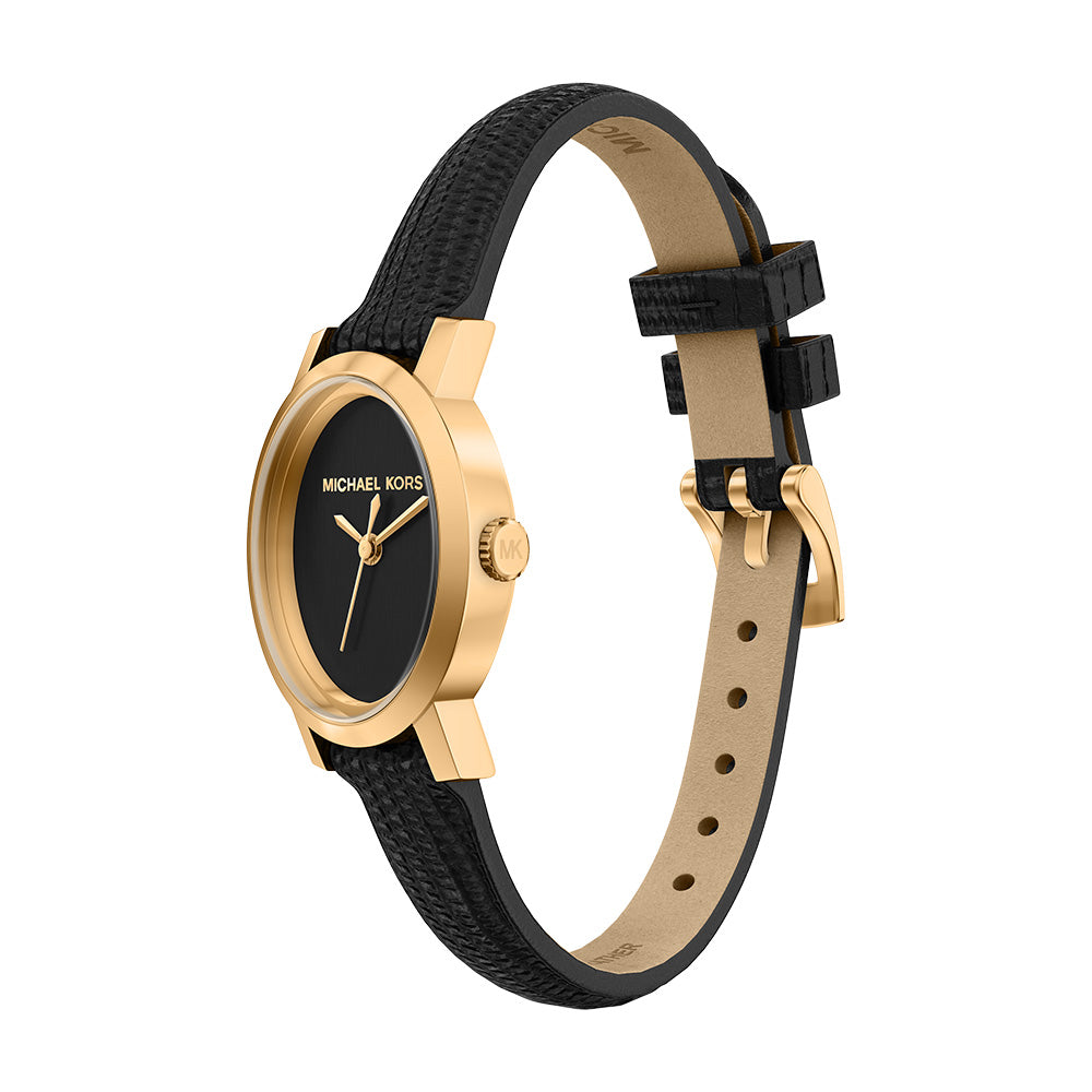Michael Kors Maude Black Dial and Black Leather Strap 21mm Women's Watch | MK7585