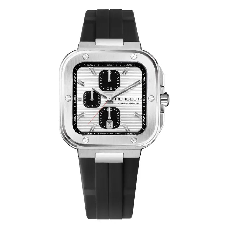 Herbelin Cap Camarat Silver Textured Dial Black Rubber Strap Men’s Watch | 35646A42CA