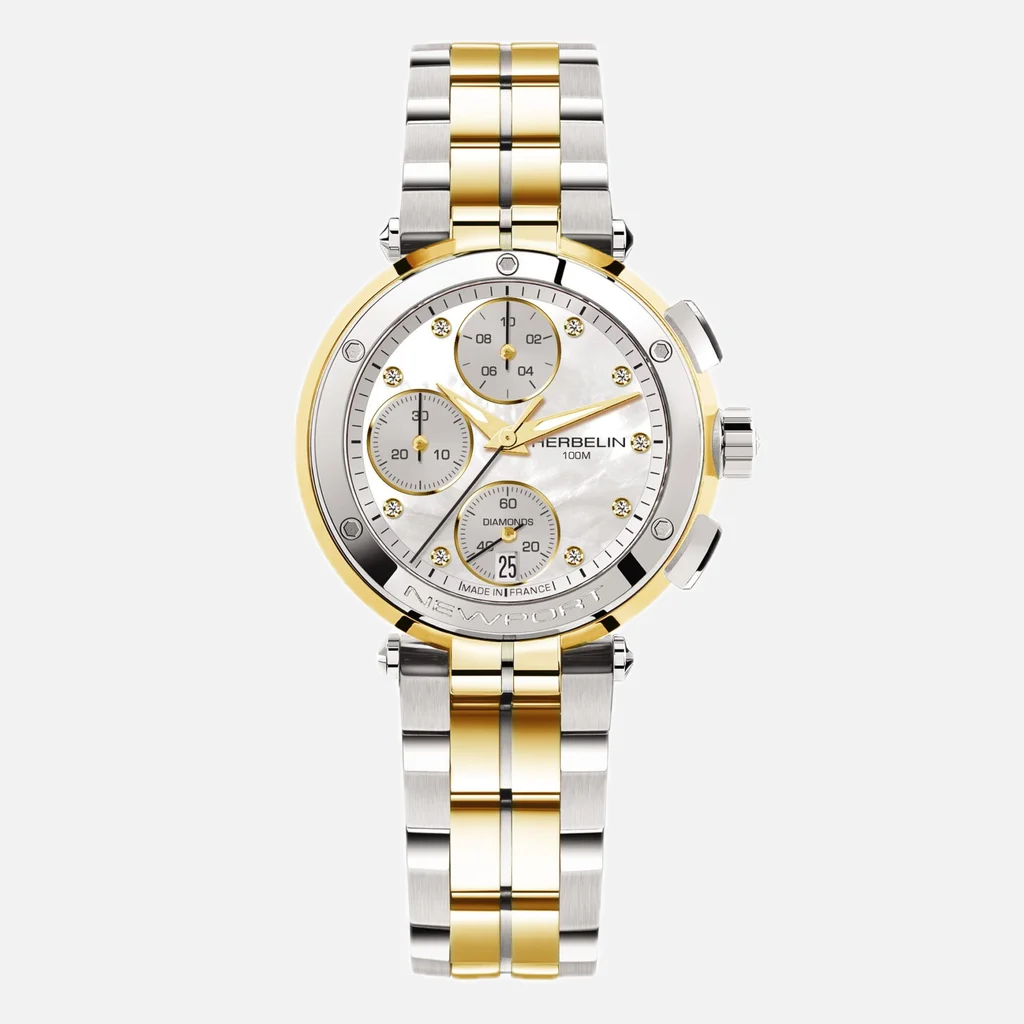 Herbelin Newport Two-Tone Swiss Quartz Chronograph Diamond Mother of Pearl Dial Women's Watch | 35688BT89