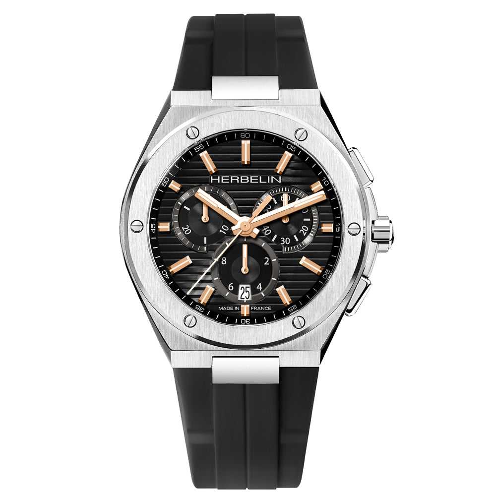 Herbelin Cap Camarat Black Dial Rose Gold Accents FKM Rubber Men’s Watch | 37645A14TR