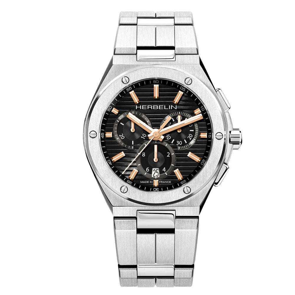 Herbelin Cap Camarat Black Dial Rose Gold Stainless Steel Men’s Watch | 37645B14TR