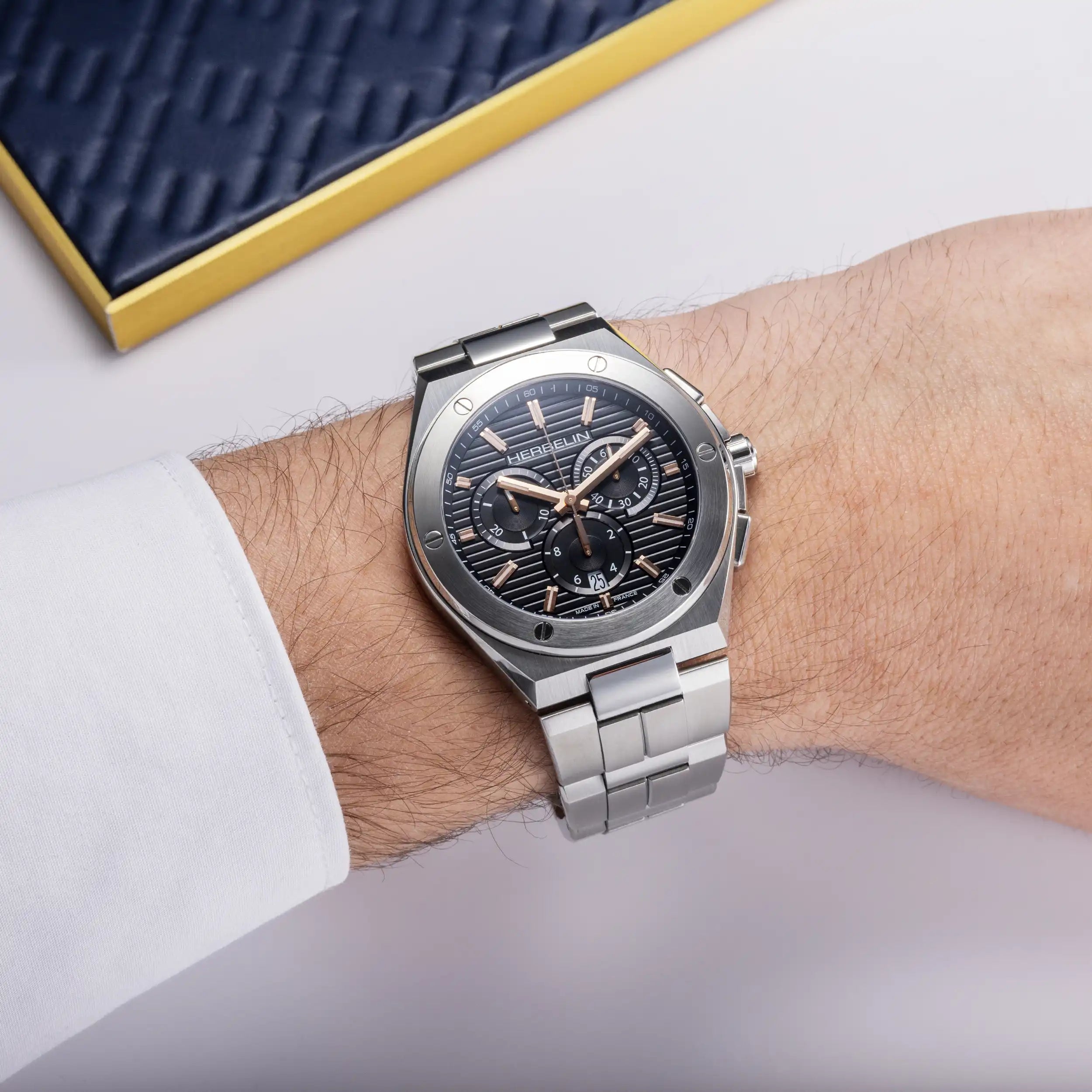 Herbelin Cap Camarat Black Dial Rose Gold Stainless Steel Men’s Watch | 37645B14TR