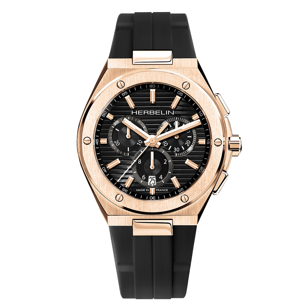 HERBELIN Cap Camarat Black Dial Rose Gold Accents FKM Rubber Men’s Watch | 37645PR14CA