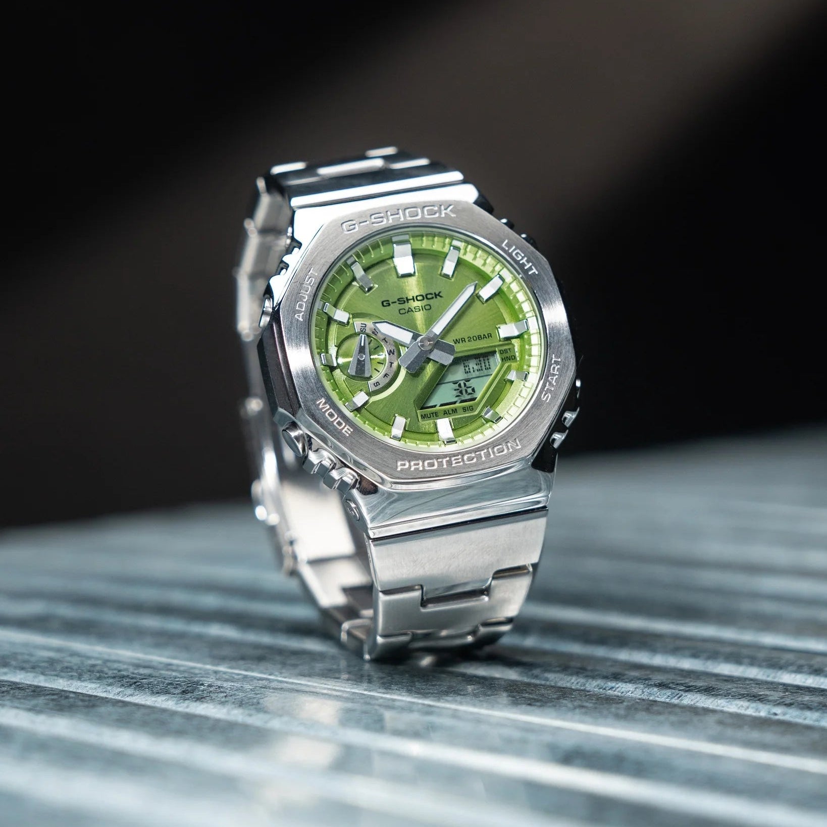 CASIO G-Shock G-Steel Digital-Analog Green Dial Silver Men's Watch | GM-2110D-3ADR