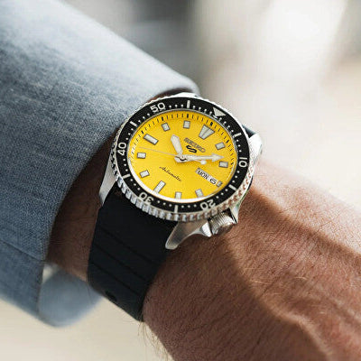 Seiko 5 Sport Automatic Yellow Dial with Black Strap Men's Watch | SRPL87K1