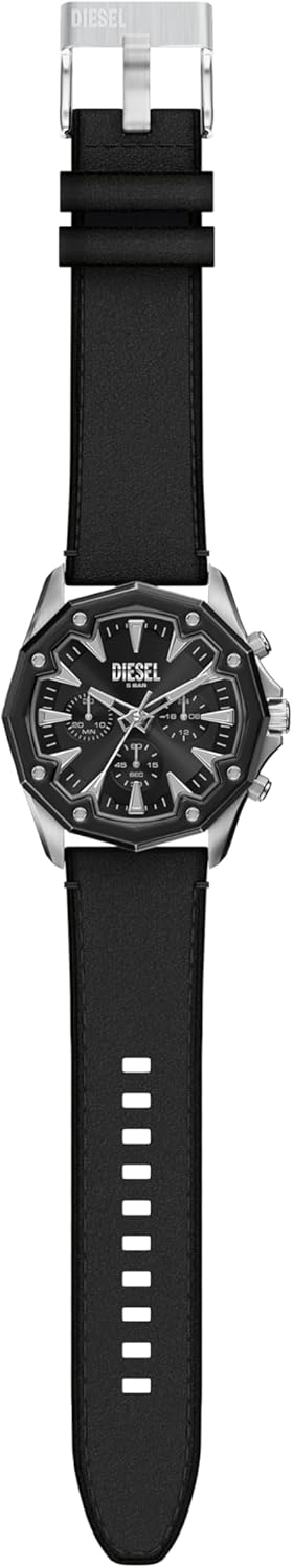 Diesel Stinger Black Sunray Dial and Black Leather Strap 46mm Men's Watch | DZ4710