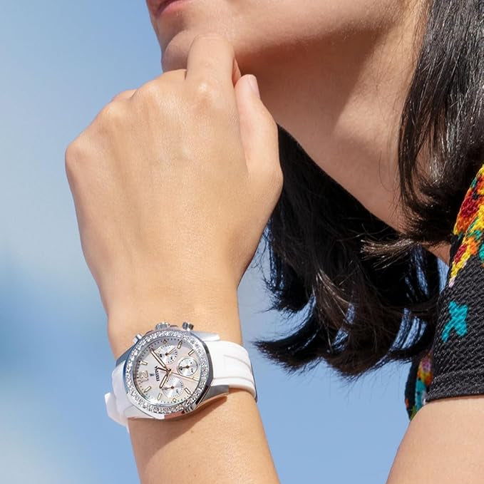 Festina Boyfriend Quartz Chronograph Mother Pearl Rainbow Dial White Rubber Women's Watch | F20610/1