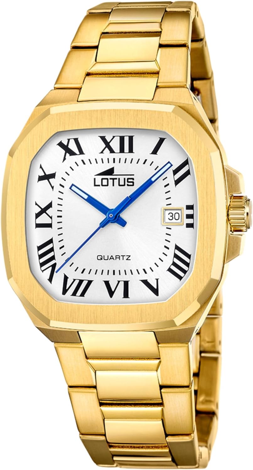 Lotus Square Series Gold with Blue Hands Men's Watch | 19049/1