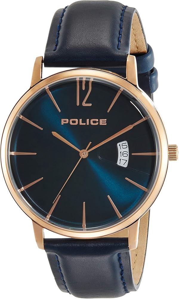 Police Virtue 3 Hands-Date Leather Strap Men's Watch | PL15307JSR03