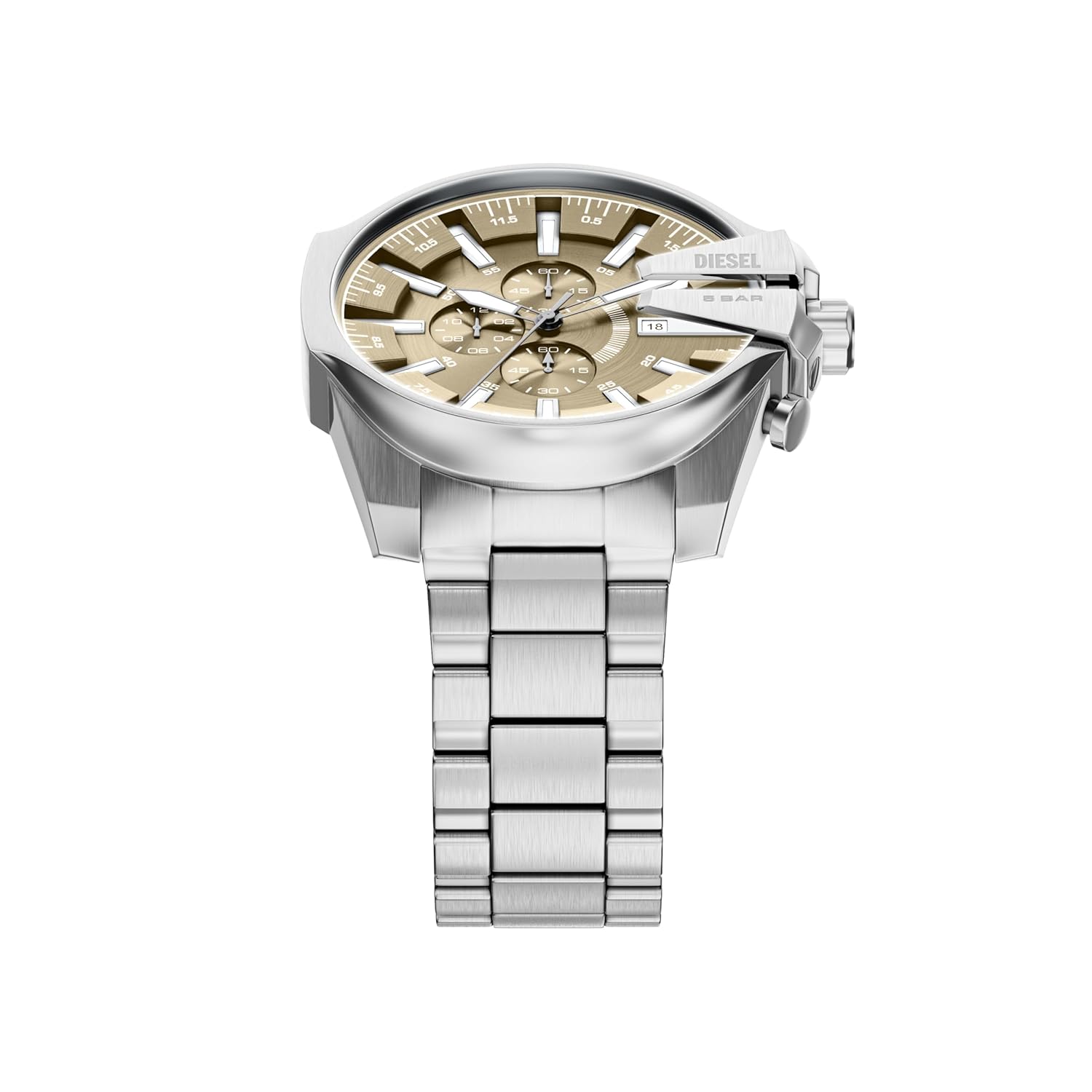 Diesel Mega Chief Gold Sunray Dial and Silver Steel Bracelet 48mm Men's Watch | DZ4702