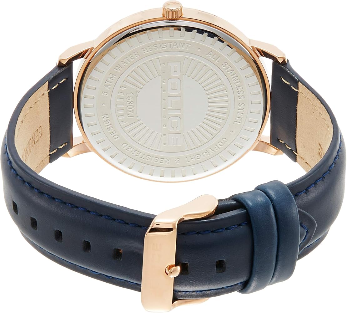 Police Virtue 3 Hands-Date Leather Strap Men's Watch | PL15307JSR03