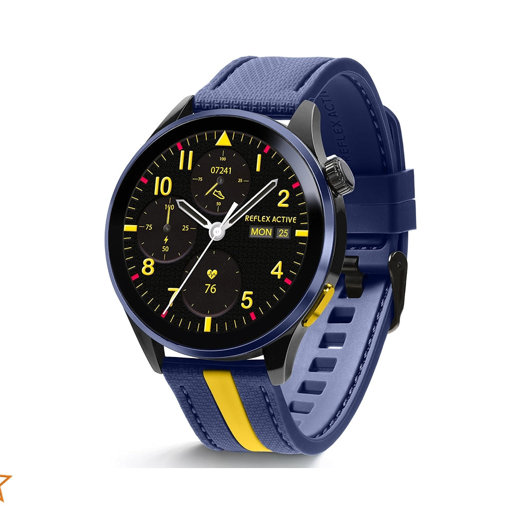 Reflex Active Series 54 Black Case Blue Bezel Black Chrono Dial Yellow Numbers Blue and Yellow Strap Men's Watch | RA54-2234