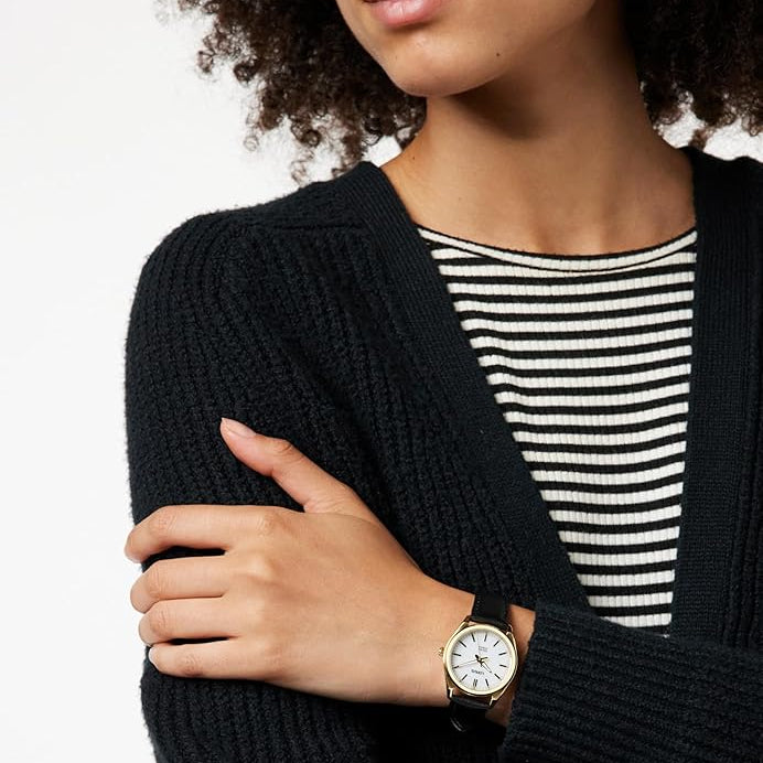 Lorus White Sunray Dial Black Leather Strap Woman's Watch | RY518AX9