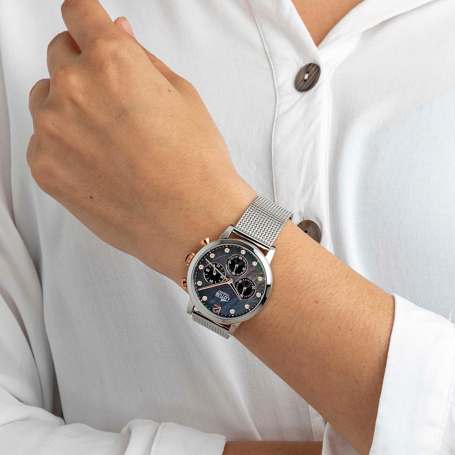 Lotus Silver Black Chronograph Womens Watch |18676/4
