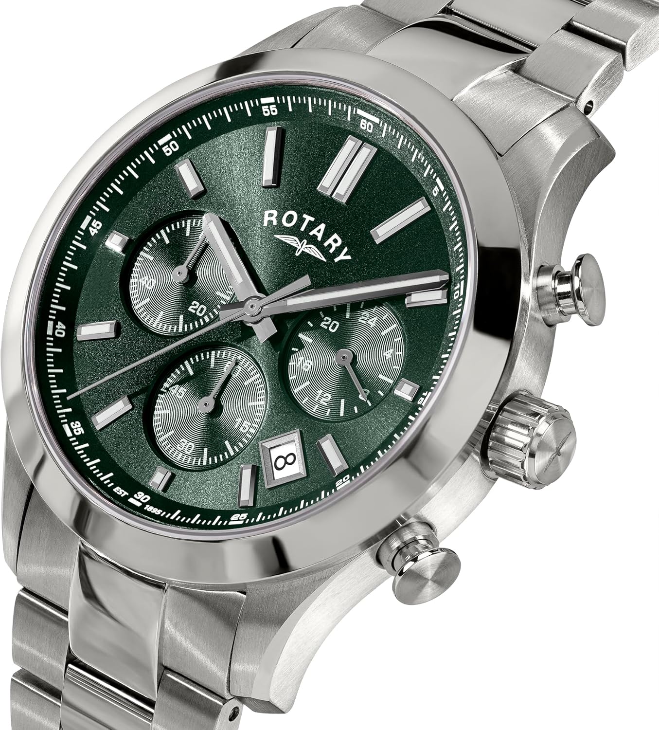 Rotary Heritage Gents Green Dial and Steel Bracelet 40mm Men's Watch | RGB10069/24
