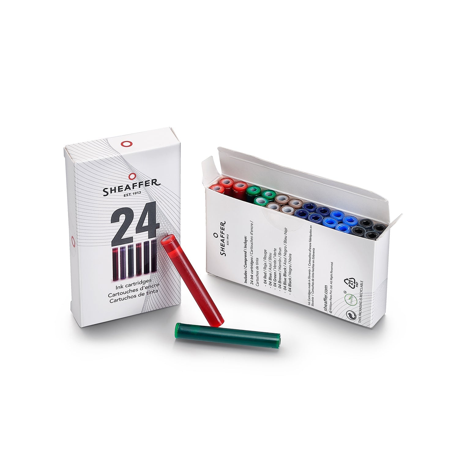 Sheaffer Calligraphy Glossy Black, Blue and Yellow Fountain pens Maxikit in Hangsell - F, M, B nibs