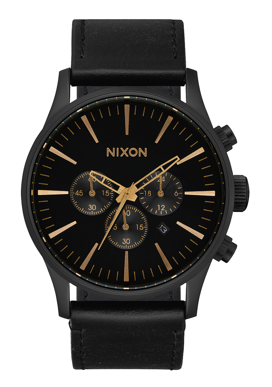 NIXON Sentry Chrono Leather - Matte Black Gold Black Unisex Watch | A13913088-00