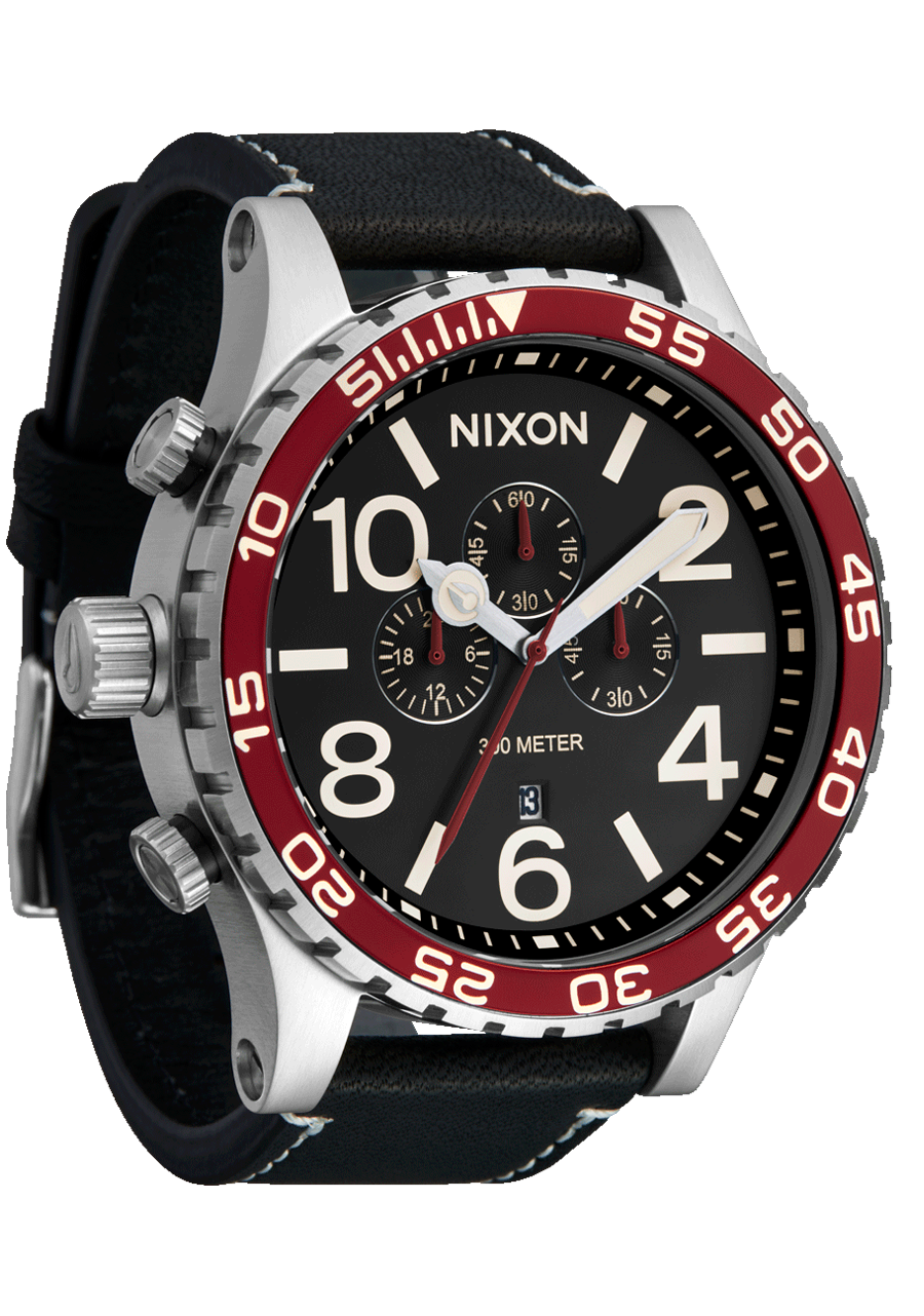 NIXON 51-30 Chrono Leather Silver / Black / Cranberry Men's Watch | A13925199-00